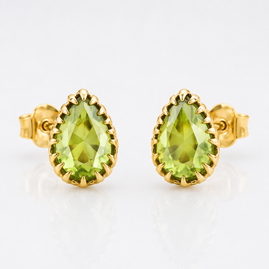Green Peridot Stud Earrings  