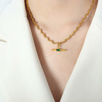 Green Stone Pendant Gold Necklace