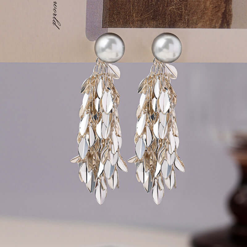 Grey Pearl Many Leaf Earrings