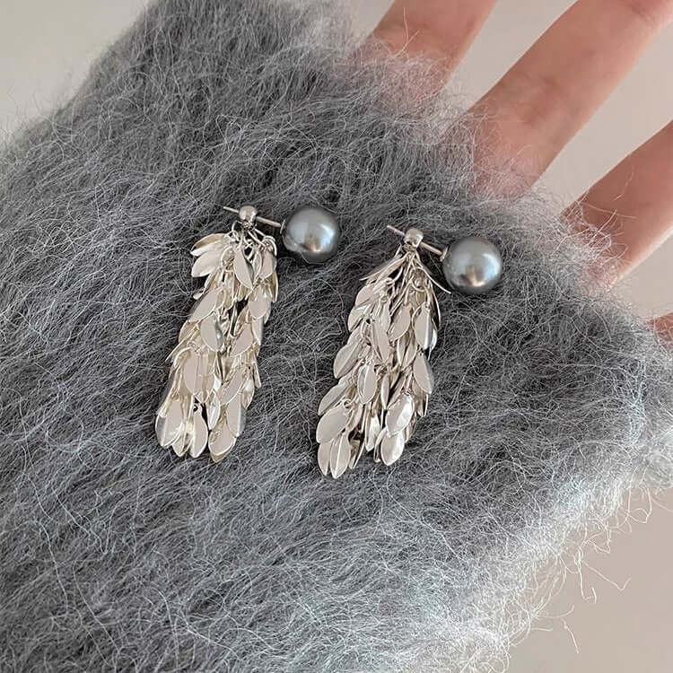 Grey Pearl Multi Leaf Earrings