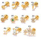 16G Crescent Moon Star Labret Back Piercing Stud