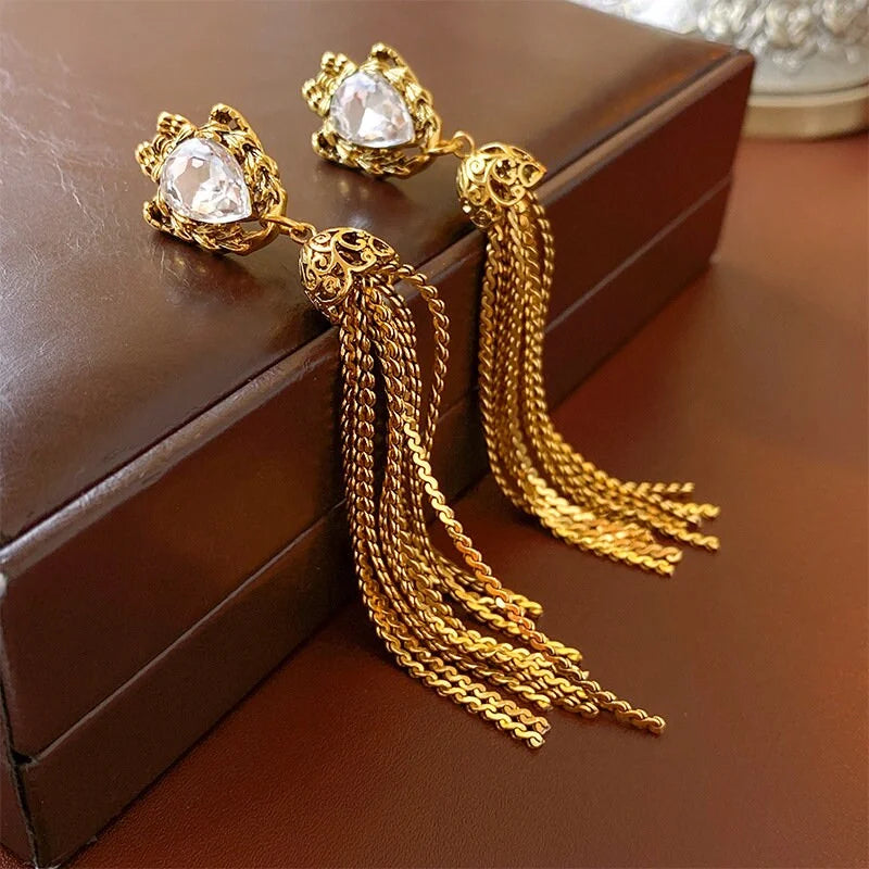Luxury Geometric Tassel Earrings, Long Chain Earrings, Large Earrings