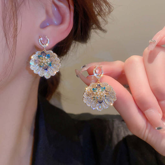 Boho Fan Shaped Geometry Flower Drop Earrings | HE8640
