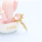 Gold Natural Rose Quartz Ring, Wedding Ring, Romantic Pink Ring | HJZB-002-01