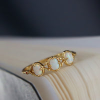 Sterling Silver Oval Opal Ring, Opal 3 Stone Rings