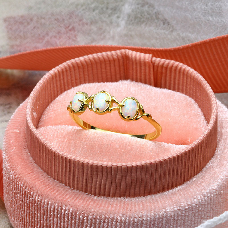 Sterling Silver Oval Opal Ring, Opal 3 Stone Rings