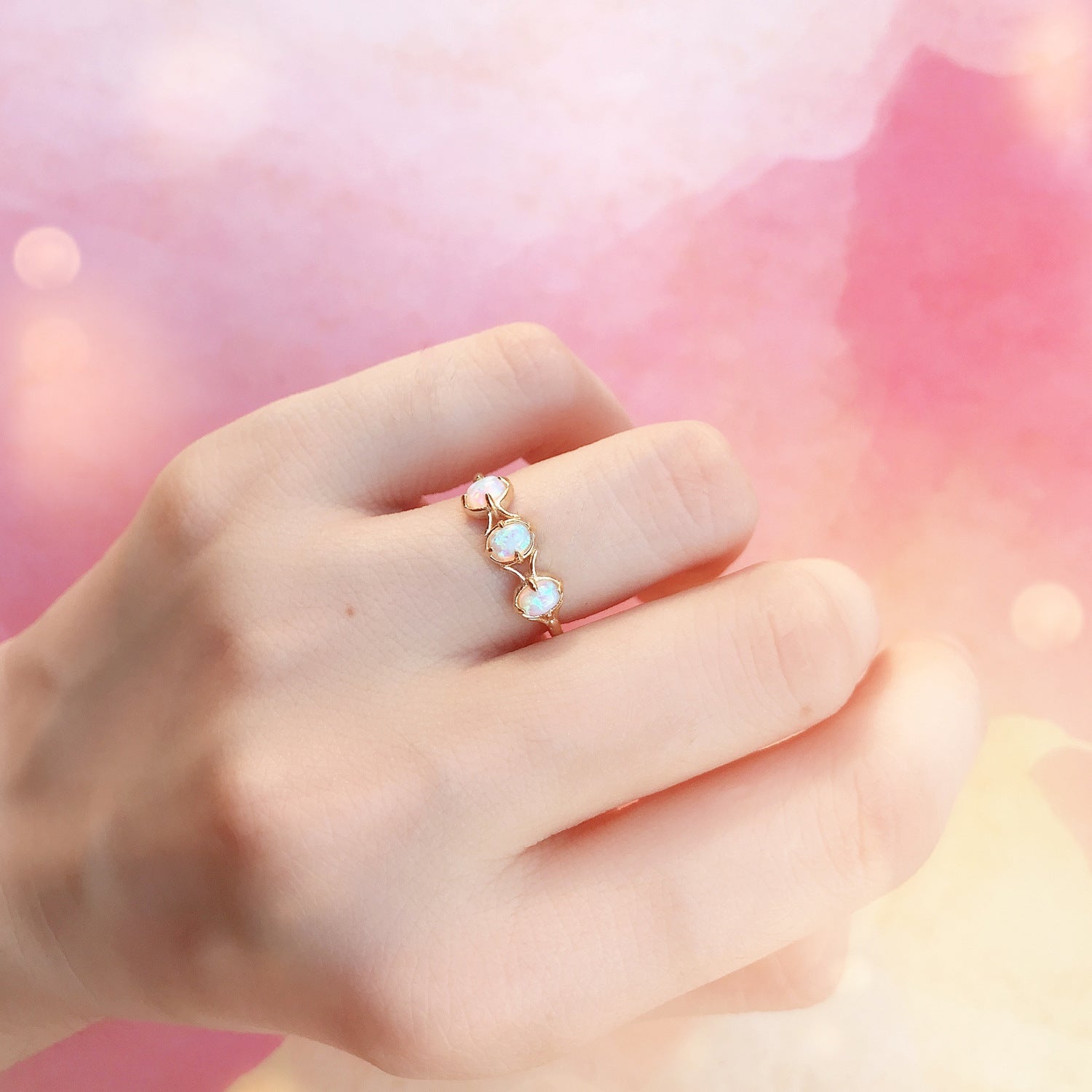 Sterling Silver Oval Opal Ring, Opal 3 Stone Rings