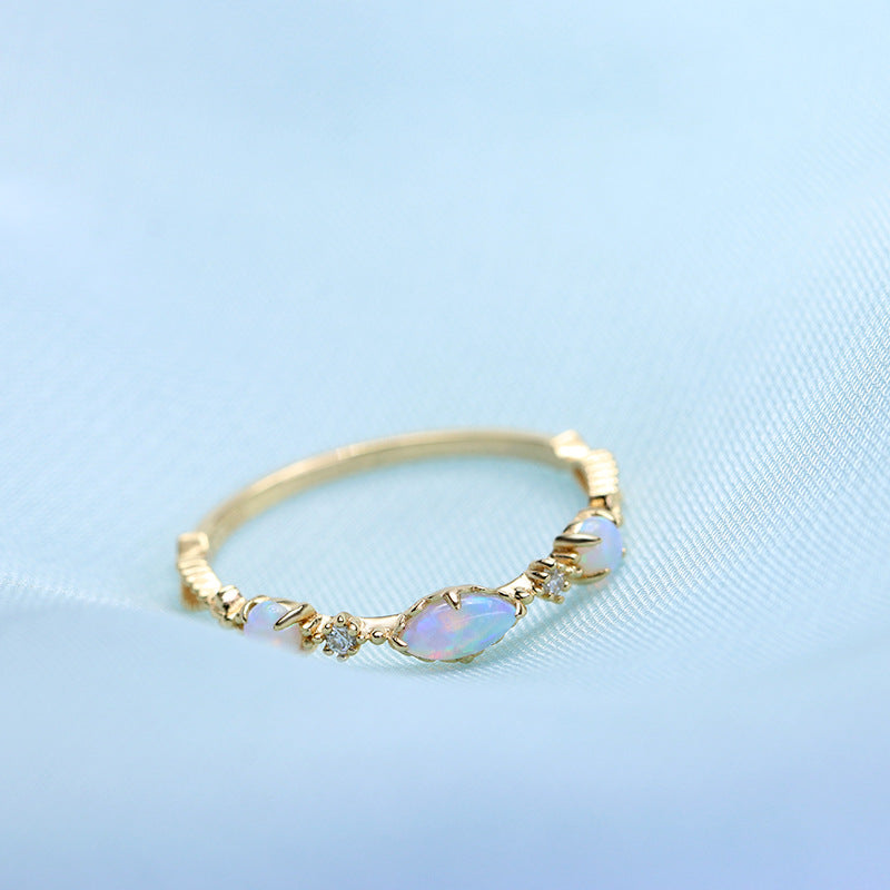 14K Gold Opal Lace Ring, Libra Birthstone Ring | HJZB-170