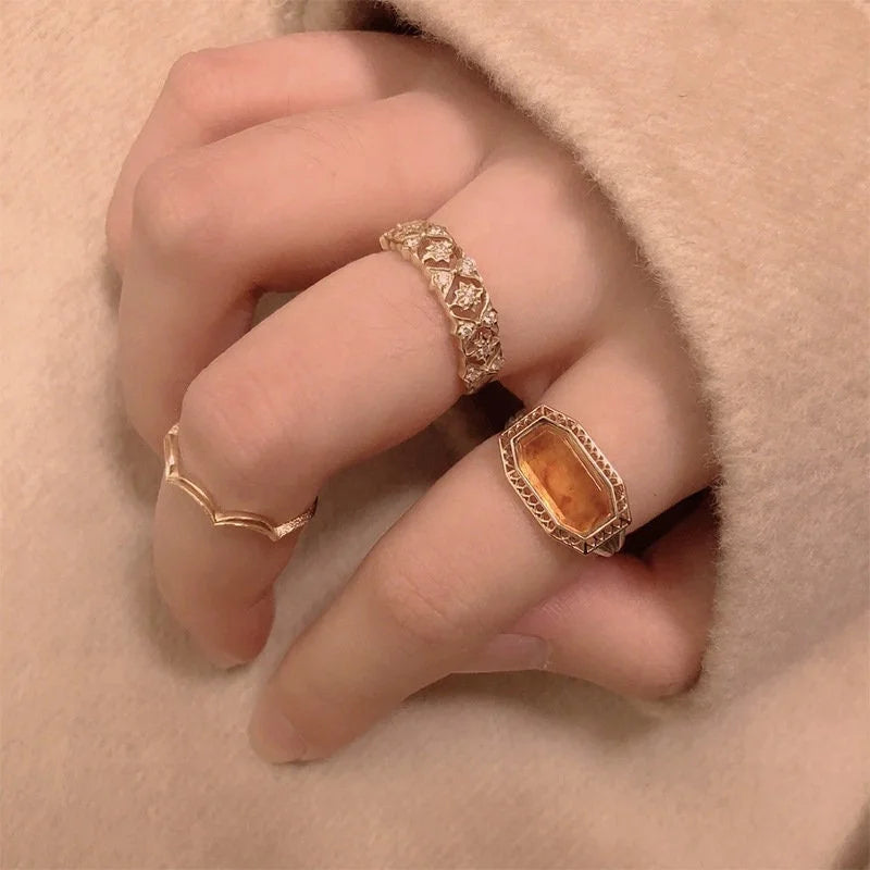 Vintage Baguette Lab-Created Baltic Amber Rings