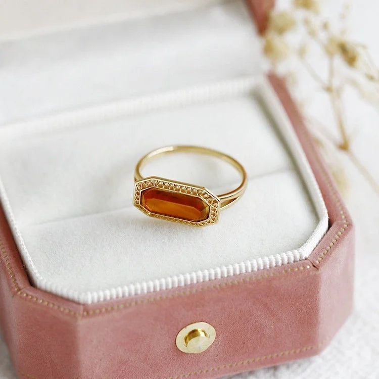 Vintage Baguette Lab-Created Baltic Amber Rings