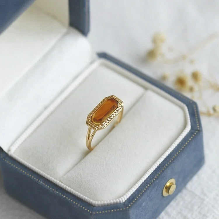 Vintage Baguette Lab-Created Baltic Amber Rings