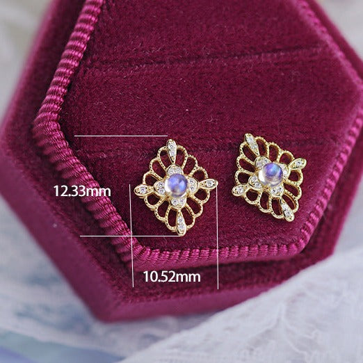 Retro Moonstone Stud Earrings June Birthstone | HJZB-243
