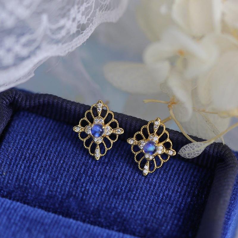 Retro Moonstone Stud Earrings June Birthstone | HJZB-243