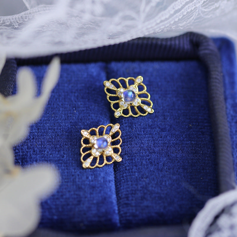 Retro Moonstone Stud Earrings June Birthstone | HJZB-243