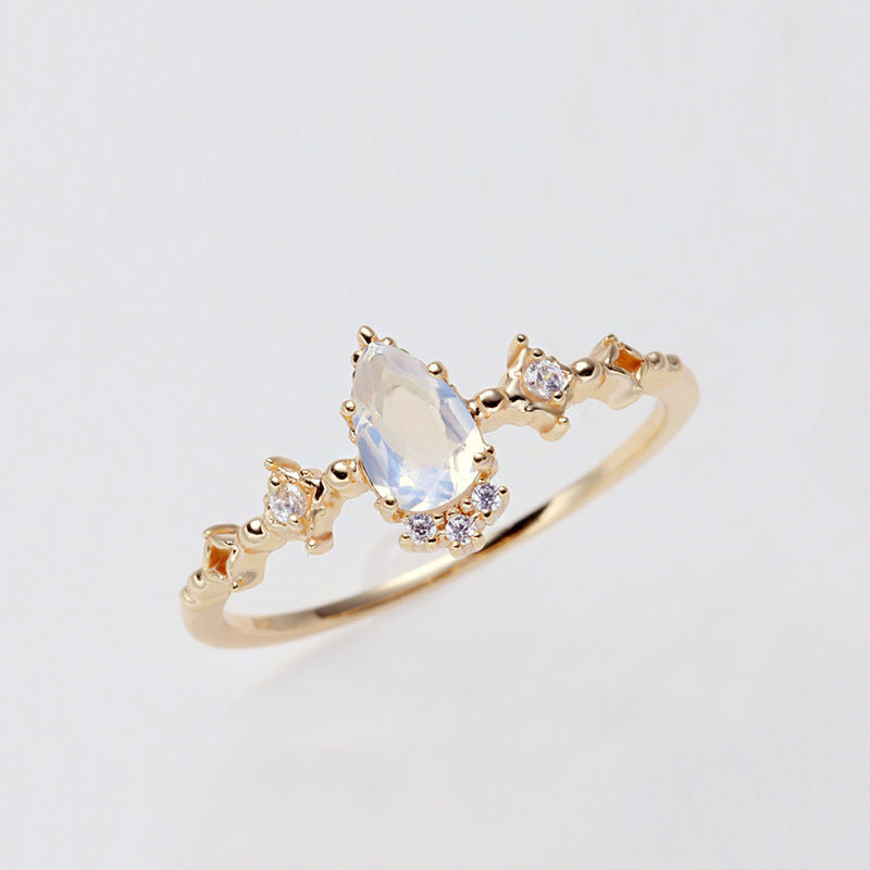 Dainty Pear Shape Moonstone Promise Rings