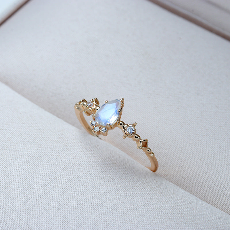 Dainty Pear Shape Moonstone Promise Rings