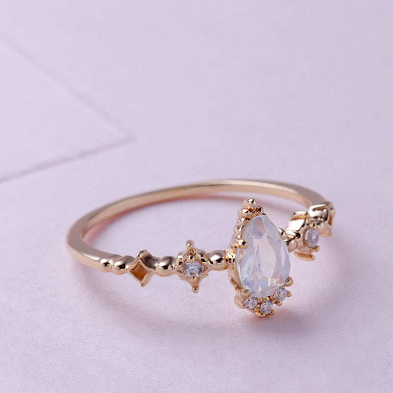 Dainty Pear Shape Moonstone Promise Rings