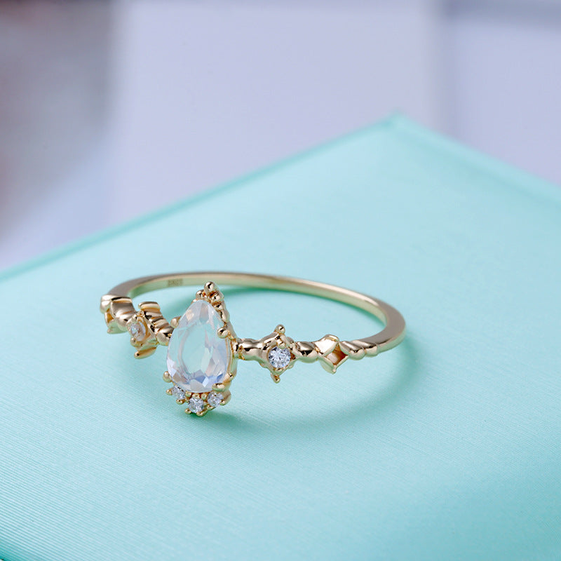 Dainty Pear Shape Moonstone Promise Rings