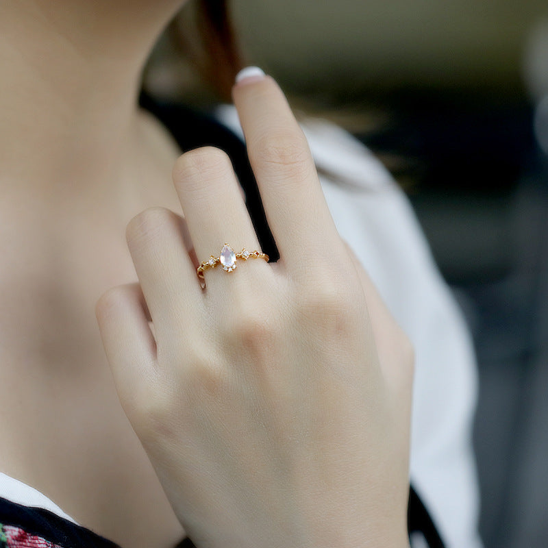 Dainty Pear Shape Moonstone Promise Rings