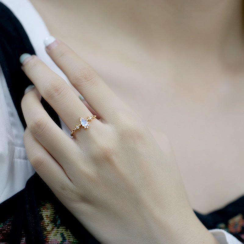 Dainty Pear Shape Moonstone Promise Rings