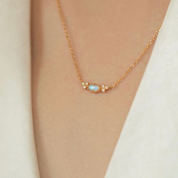 925 Silver Opal Gemstone Necklace and Ring, Minimalist Opal Set | HJZB-288