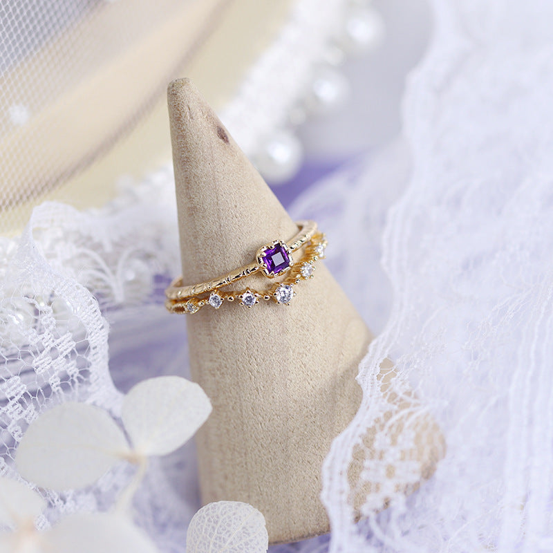 14K Gold Amethyst Ring, Aquarius Ring