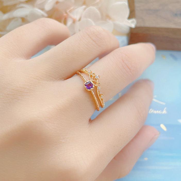 14K Gold Amethyst Ring, Aquarius Ring