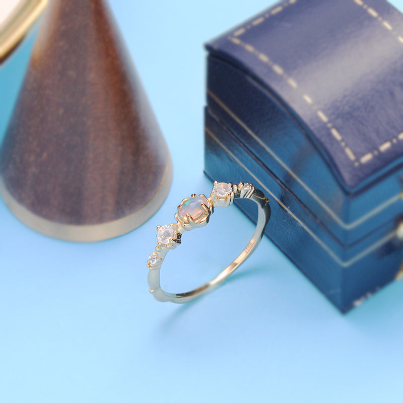 Opal And Moonstone 2 Birthstones Ring 5 Stone Rings | HJZB-351