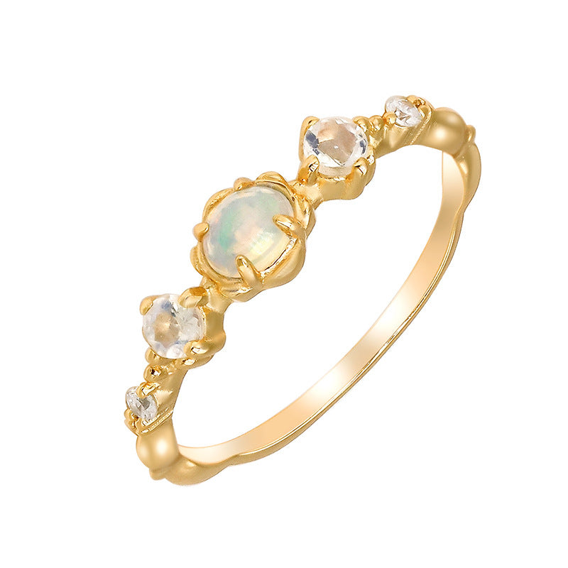 Opal And Moonstone 2 Birthstones Ring 5 Stone Rings | HJZB-351