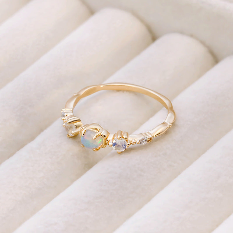 Gold Opal & Moonstone Crystal Ring, Birthstone Ring