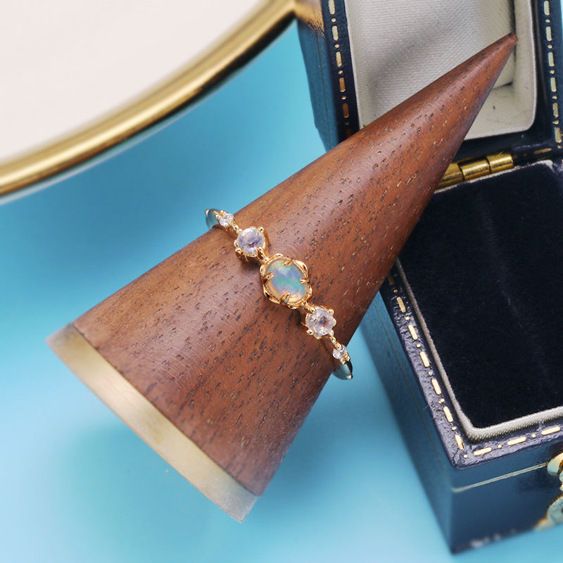 Opal And Moonstone 2 Birthstones Ring 5 Stone Rings | HJZB-351