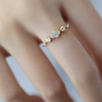 Opal And Moonstone 2 Birthstones Ring 5 Stone Rings | HJZB-351