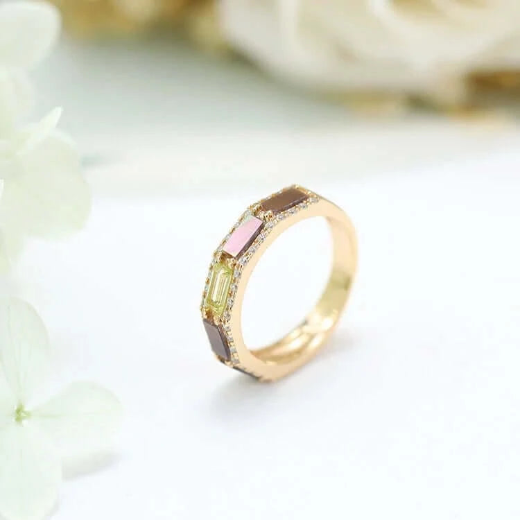 14K Gold Natural Peridot Ring, Eternity Band Ring, Anniversary Gifts