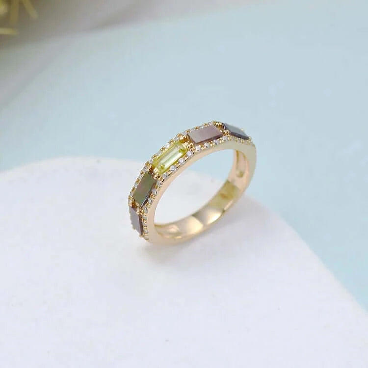 14K Gold Natural Peridot Ring, Eternity Band Ring, Anniversary Gifts