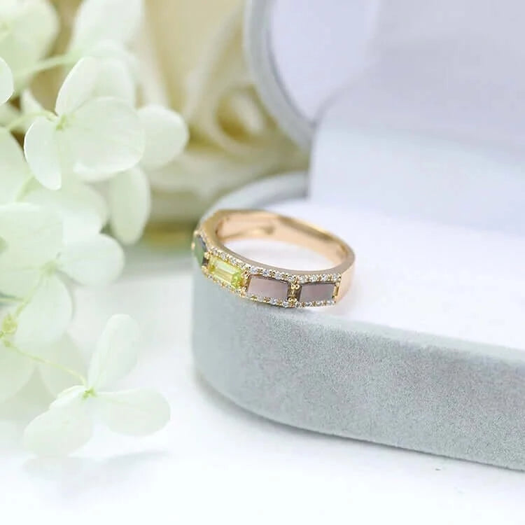 14K Gold Natural Peridot Ring, Eternity Band Ring, Anniversary Gifts
