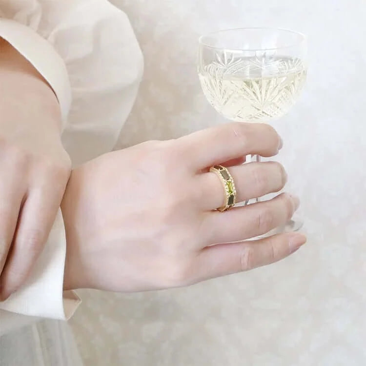 14K Gold Natural Peridot Ring, Eternity Band Ring, Anniversary Gifts