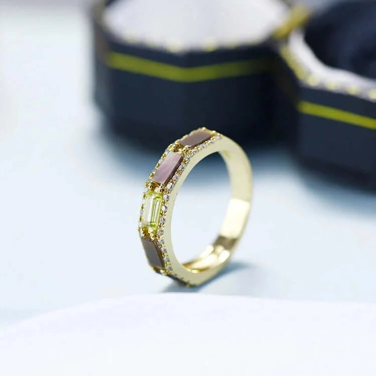 14K Gold Natural Peridot Ring, Eternity Band Ring, Anniversary Gifts