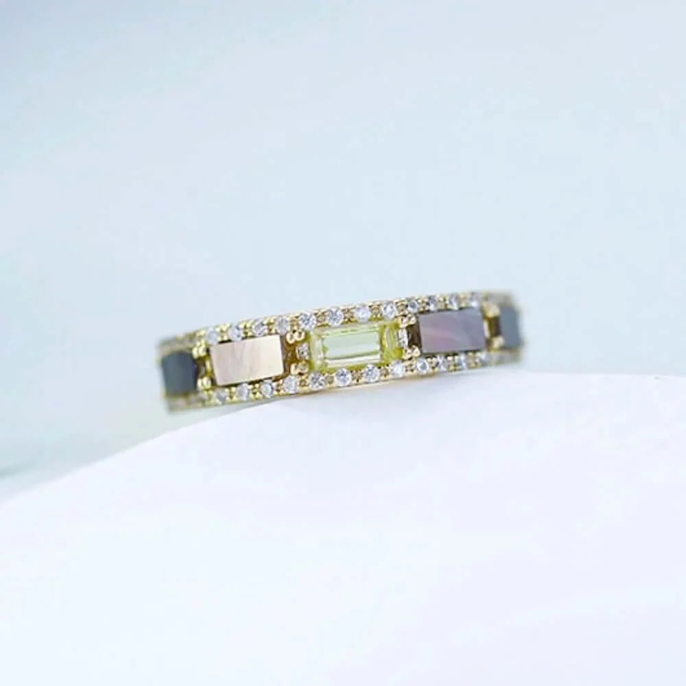 14K Gold Natural Peridot Ring, Eternity Band Ring, Anniversary Gifts