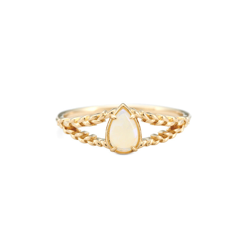 Gold Opal Twisted Ring, Libra Birthstone Ring | HJZB-424