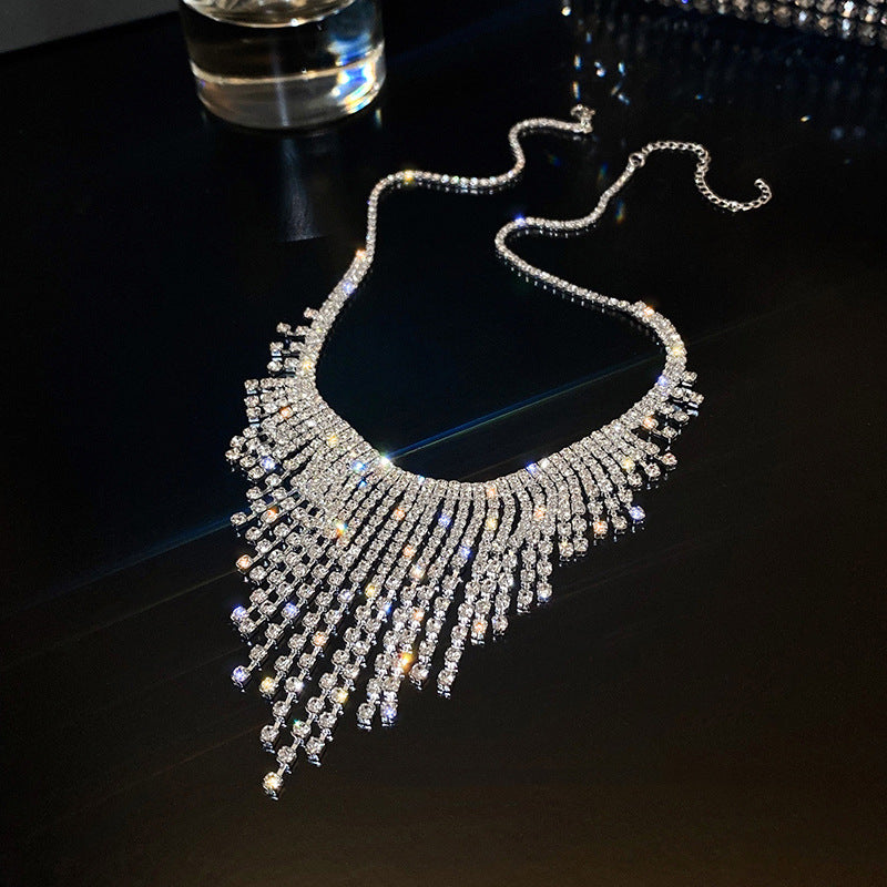 Sparkly Zircon Tassel Waterfall Dinner Tassel Necklace