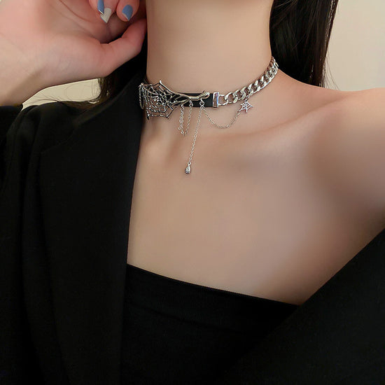 Spider Serpent Black Leather Collar Choker Necklace Punk
