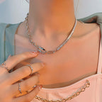 Asymmetric Geometric Box Chain Choker Necklace