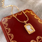 Mother of Pearl Vintage Gold Frame Pendant Necklace