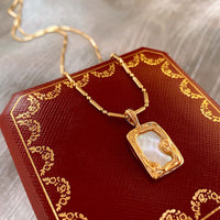 Mother of Pearl Vintage Gold Frame Pendant Necklace