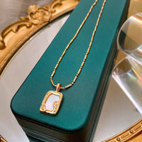 Mother of Pearl Vintage Gold Frame Pendant Necklace