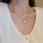 Mother of Pearl Vintage Gold Frame Pendant Necklace