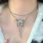 Butterfly Tassel Lariat Sweater Y Necklace