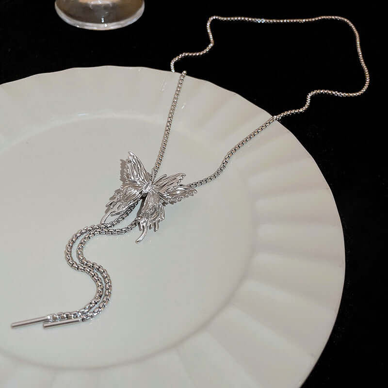 Butterfly Tassel Lariat Sweater Y Necklace