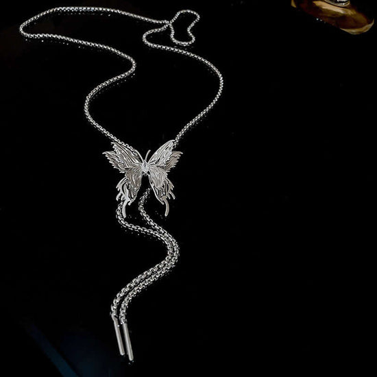 Butterfly Tassel Lariat Sweater Y Necklace