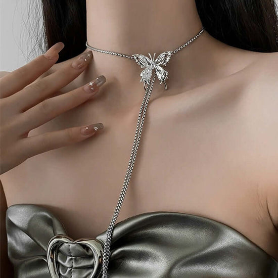 Butterfly Tassel Lariat Sweater Y Necklace